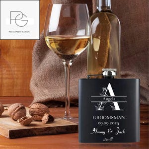 Personalized 6oz/8oz/10oz Stainless Steel Flask - Perfect Groomsmen Gift, Customizable Black Quadrate Design for Men