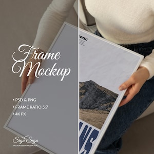 Photo Mockup 5x7 White Frame Mockup: Hand-Held Frame Close-Up, Poster Display Mockup, Realistic Showcase, Digital PSD Mockup Photoshop