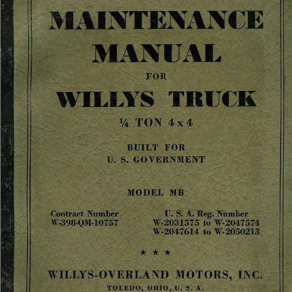 G503 - Willys MB GPW Jeep - Maintenance Manual - TM 10-1207  - 1941 - pdf Download