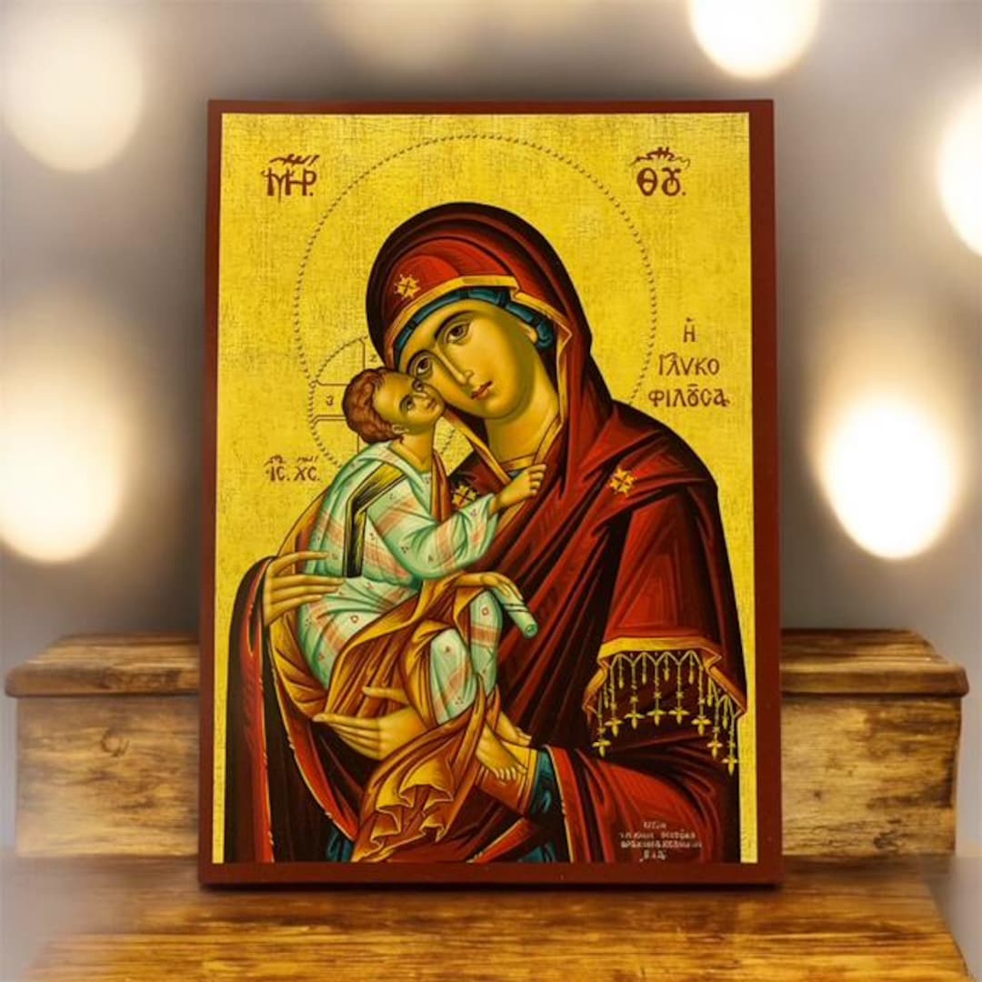 Virgin Mary Glykophilousa – Handmade Byzantine Wooden Icon - Etsy
