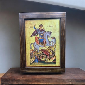 Russisch-Orthodoxe Ikone auf Naturholz - Religiöse Wandkunst