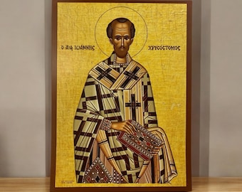 Saint John Chrysostom – Handmade Byzantine Wooden Icon