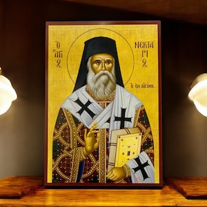 Święty Nektarios – ręcznie wykonana bizantyjska ikona drewniana