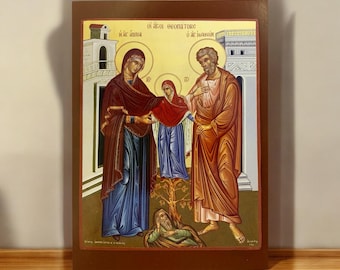 Święci Joachim i Anna – ręcznie wykonana bizantyjska ikona drewniana