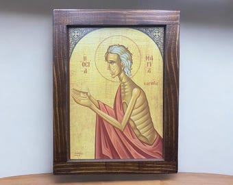 Christliche Ikone – Heilige Maria von Aegypten auf Holz