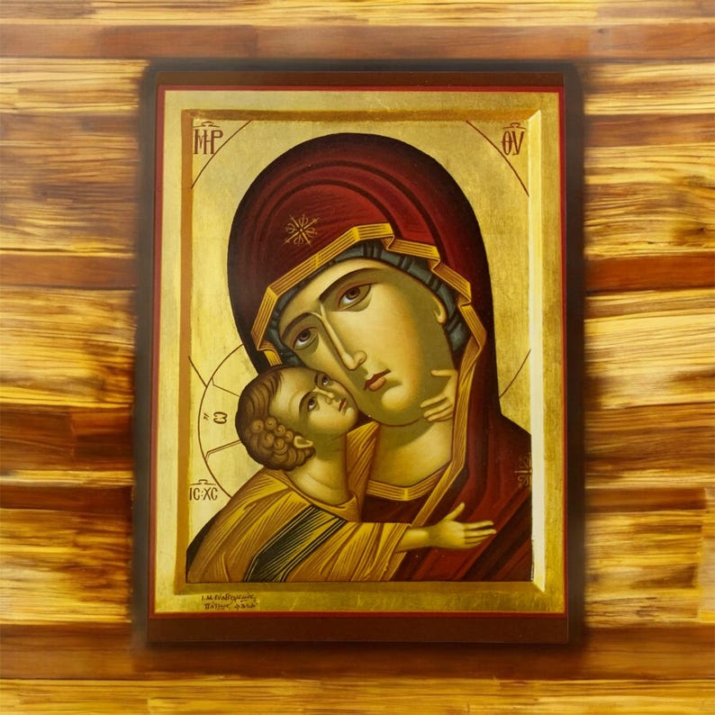 Virgin Mary Glykophilousa – Handmade Byzantine Wooden Icon - Etsy