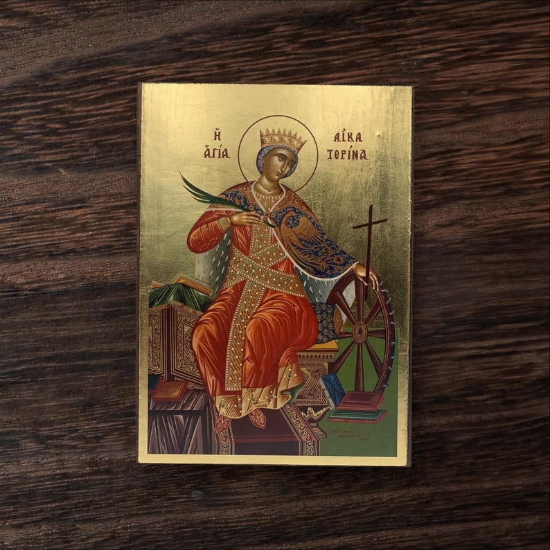 Byzantine Icon of Saint Catherine With Silkscreen on Natural Wood - Etsy