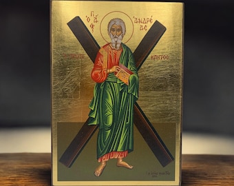 Icona bizantina di Sant'Andrea il Primo Chiamato / Serigrafia su tela montata su legno naturale