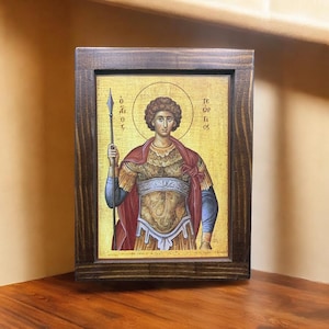 Russisch-Orthodoxe Ikone auf Naturholz - Religiöse Wandkunst