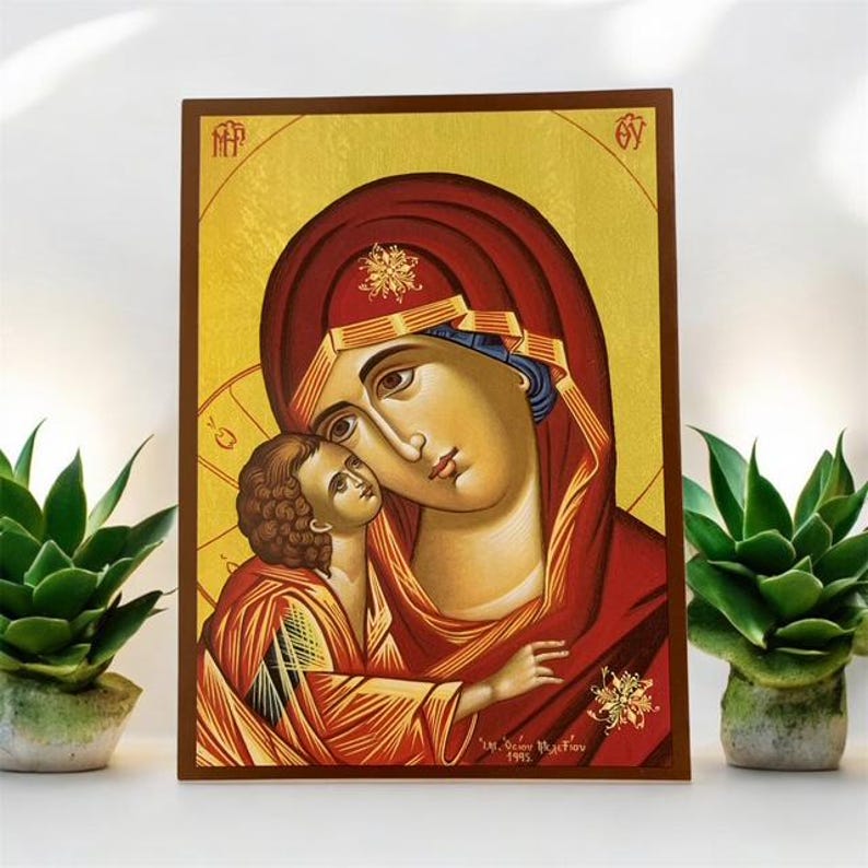 Virgin Mary Glykophilousa – Handmade Byzantine Wooden Icon - Etsy