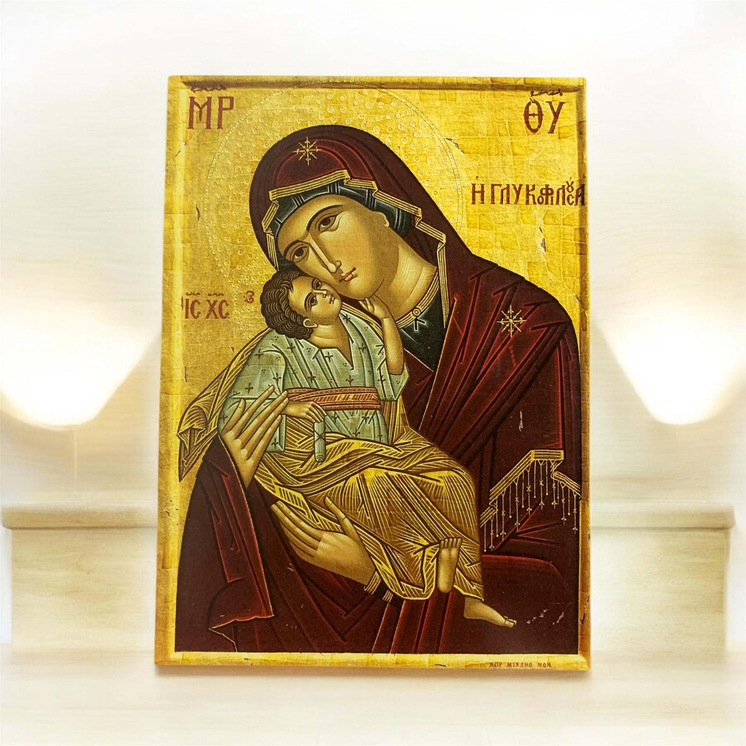 Virgin Mary Glykophilousa – Handmade Byzantine Wooden Icon - Etsy