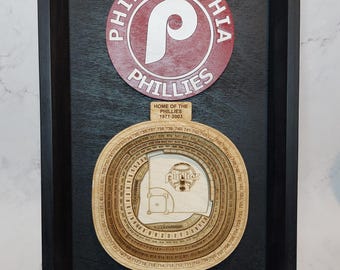 Phillies throw back  logo and 3D Veterans Stadium wall hanging