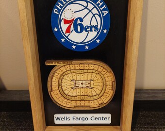 76ers logo and 3D arena wall hanging