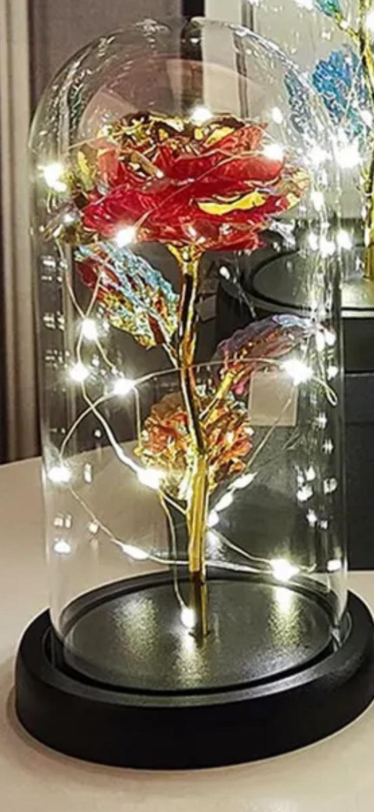 Lighted Roses Under Glass Enchanting Red Rose in LED Glass Dome, Romantic Home-decor and Perfect ...