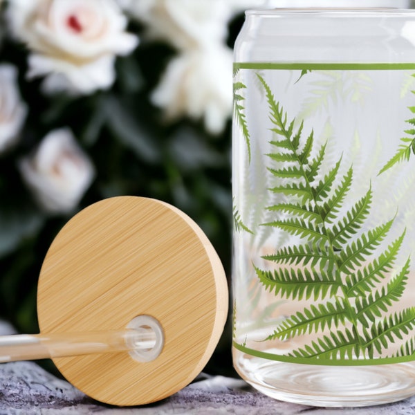 Fern Lover, Glass Tumbler, Ice Coffee Cup, Fern Leaves, Best Friend Gift, Plant Lover, Botanical, Green Thumb