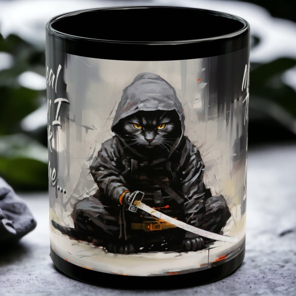 Ninja Attack Cat, Cats Attack, Funny Feline, Kung Fu, Black Coffee Cup, Husband Gift, Martial Arts