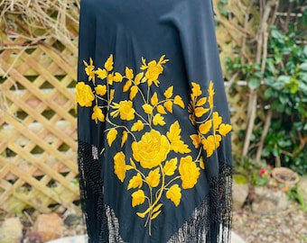Edwardian Antique Silk Embroidered Shawl / piano cover