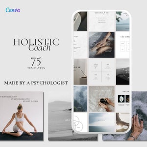 Modello Canva per coach olistico della salute, Instagram modificabile per il benessere, kit per i social media di coaching, feed IG minimalista per lo stile di vita, post carosello