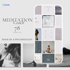 Meditation Coach Canva Template, Therapist Social Media Kit, Coaching Editable IG Feed, Wellness Minimalist Bundle, Carousel Posts Real Text