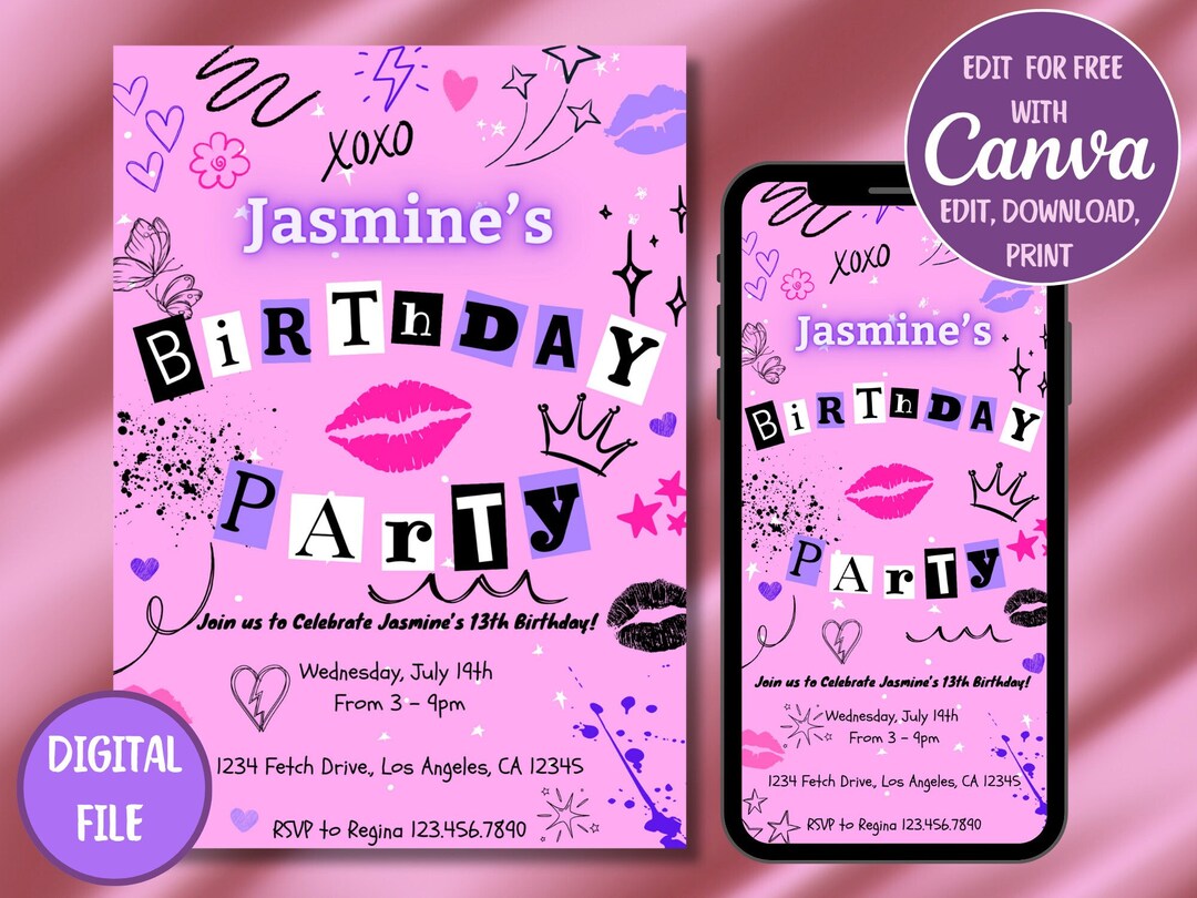 Editable Burn Book Birthday Invitation Template, Mean Girls Invite