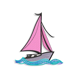 Sailboat Embroidery designs, boat embroidery design. Multiple Sizes and Formats included. INSTANT DOWNLOAD