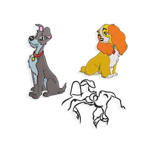 Dogs Embroidery designs, dog Lady and Tramp embroidery design. Multiple Sizes and Formats included. INSTANT DOWNLOAD