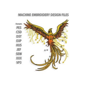 Phoenix Embroidery designs, firebird embroidery design. Sizes 4", 5", 6", 7", 8" and Multiple Formats included. INSTANT DOWNLOAD