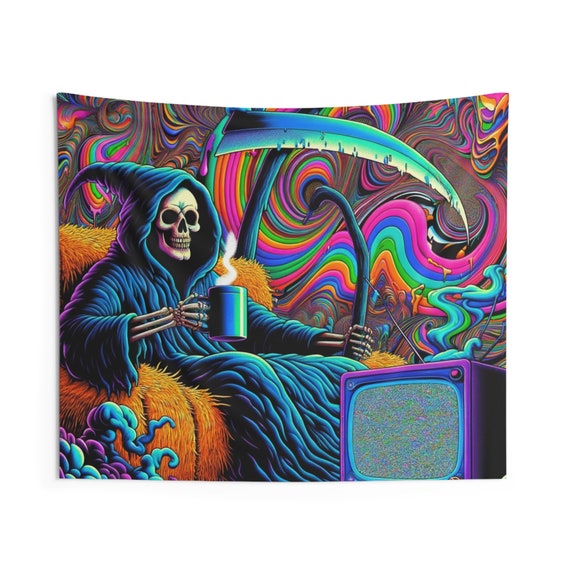 Psychedelic Reaper Tapestry Trippy Death s Break Wall Art for Home Dorm Decor Etsy UK