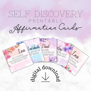 Afdrukbare zelfontdekkingsbevestigingskaarten, meditatie, eigenliefde, zelfbewustzijn, manifestatie, welzijn en visualisatie Journaling tool