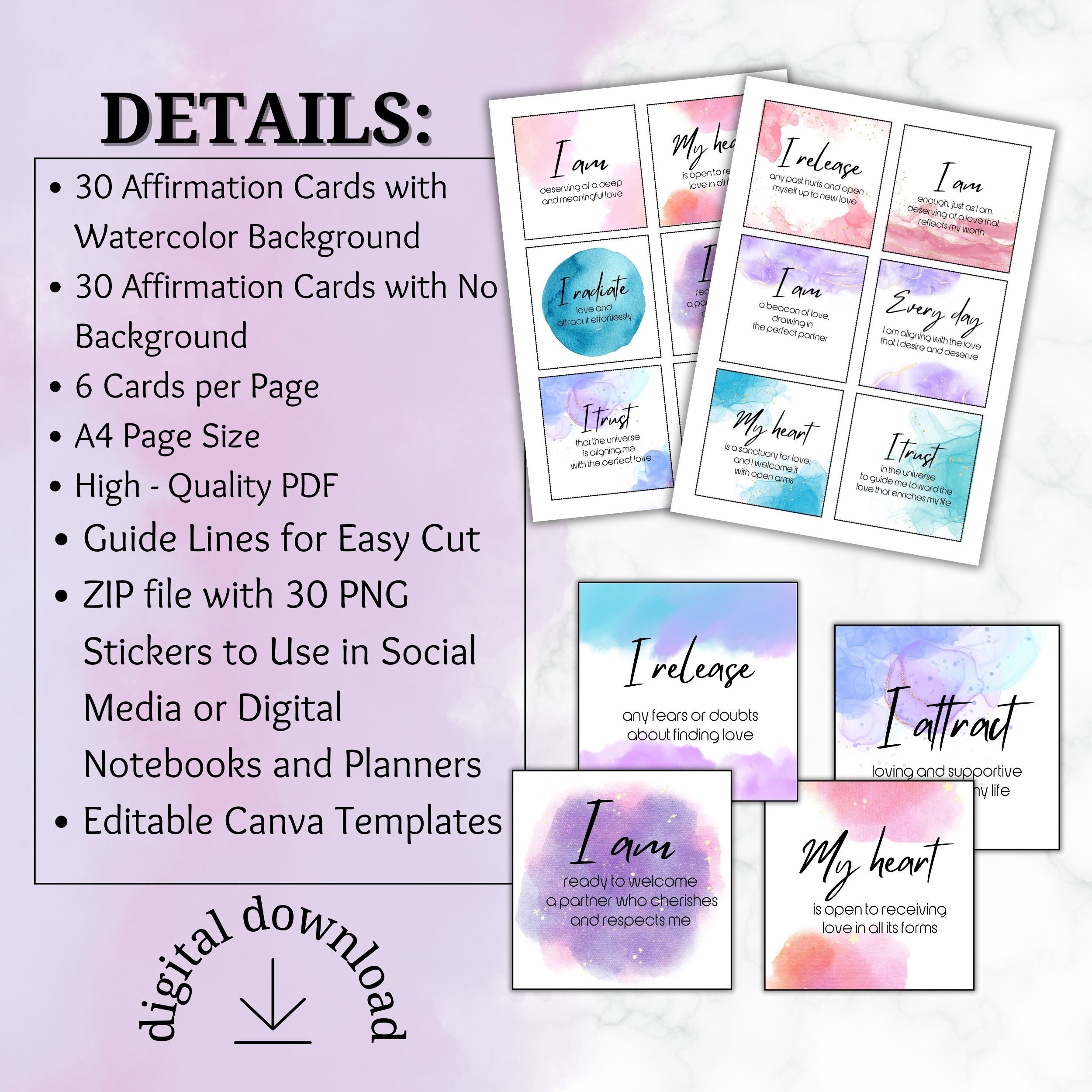 Printable Love Attracting Affirmation Cards for Meditation ...