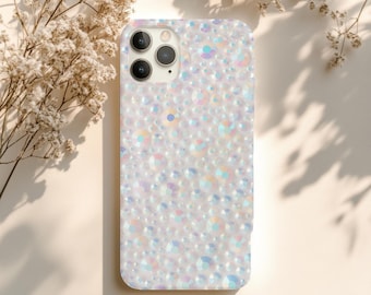 Funda holográfica iridiscente con diseño de cristales pastel brillantes para iPhone y Samsung