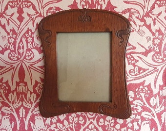 Vintage Art Nouveau Carved Oak Photo Frame