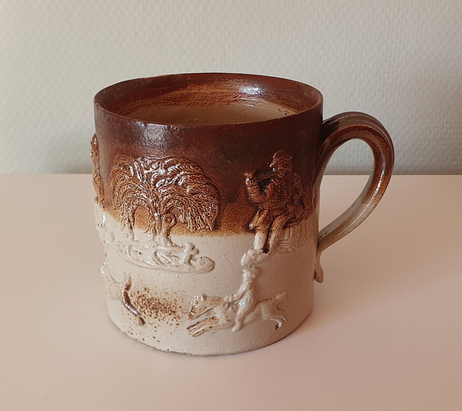 Antique Hunting Tankard  - Salt Glazed Stoneware - c1830