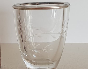Strömbergshyttan Etched Bird Glass Vase with Sterling Silver Rim 1960s