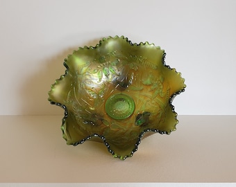 Fenton Green Carnival Wishbone Glass Bowl by Harry Northwood in 1911