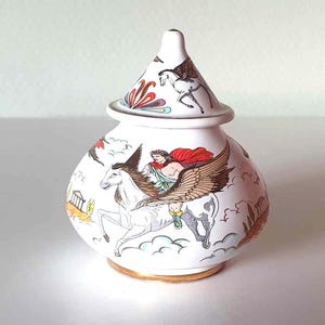 Bardaco, vaso in porcellana per profumo solido - motivo Pegaso - Grecia anni '80