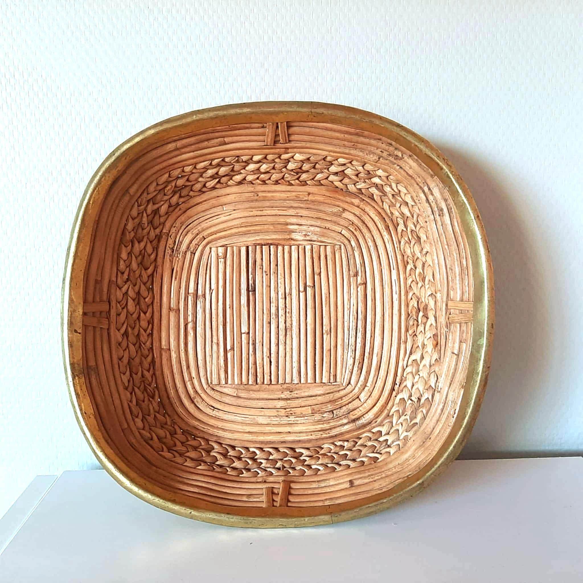Grand Bol / Panier En Osier Et Roseaux - Déco Murale Rustique Ou Rangement - Marron