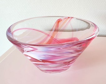 Kosta Boda Pink Swirl Glass Bowl by Anna Ehrner - Tempera Series 