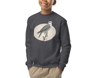 Youth Falcon Graphic Sweatshirt - Trendy and Warm Crewneck - Must-Have for Young Nature Lovers - Thoughtful Gift Idea