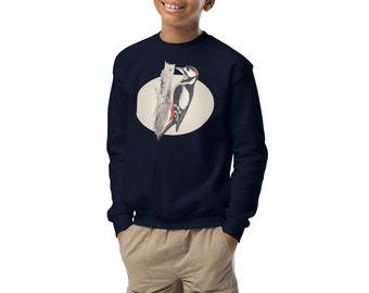 Youth Woodpecker Graphic Sweatshirt - Trendy and Warm Crewneck - Must-Have for Young Nature Lovers - Thoughtful Gift Idea