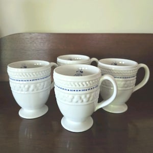4 Disney Parks Gourmet Embossed Mickey Mouse Pedestal Coffee Mugs -Blue & White image 1