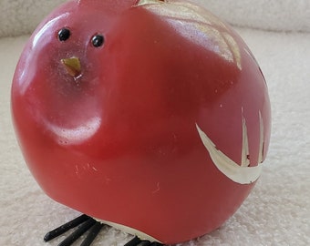 Crate & Barrel Sweet Savory Red Apple Bird Figurine-Kitsch Cardinal-Folk Art