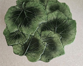 Vintage Vietri Italy Foglia Fresca Green Leaf 11" Pedestal Cake Cupcake Stand