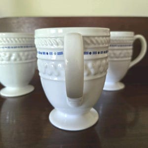 4 Disney Parks Gourmet Embossed Mickey Mouse Pedestal Coffee Mugs -Blue & White image 4