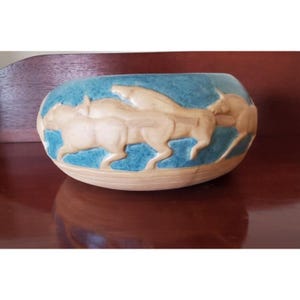 Rare Vintage Jack Black Navajo Pottery Wild Horses Bowl Signed & Numbered 1984