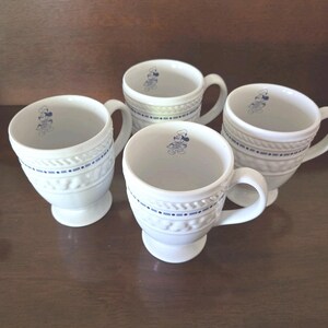 4 Disney Parks Gourmet Embossed Mickey Mouse Pedestal Coffee Mugs -Blue & White image 2