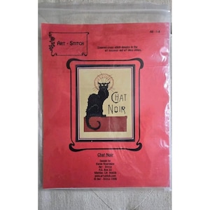 Vintage 1998 Art-Stitch CHAT NOIR Cross Stitch Pattern-Black Cat Art Nouveau