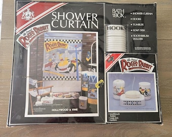 1987 Walt Disney Who Framed Roger Rabbit Shower Curtain Bath In A Box Set-RARE