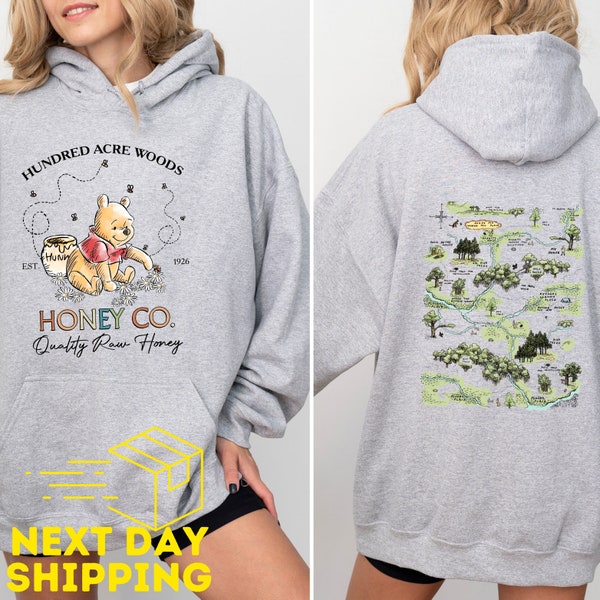 Vintage Disney Honey Co Sweatshirt, Hundred Acre Wood Map Sweatshirt, Disney Bear Hoodie, Disneyland Trip Tee, Family Matching T Shirt