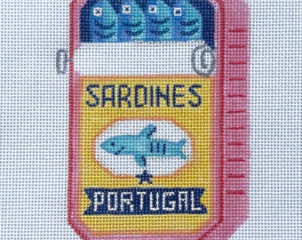 Sardines / Toile peinte à la main avec broderie